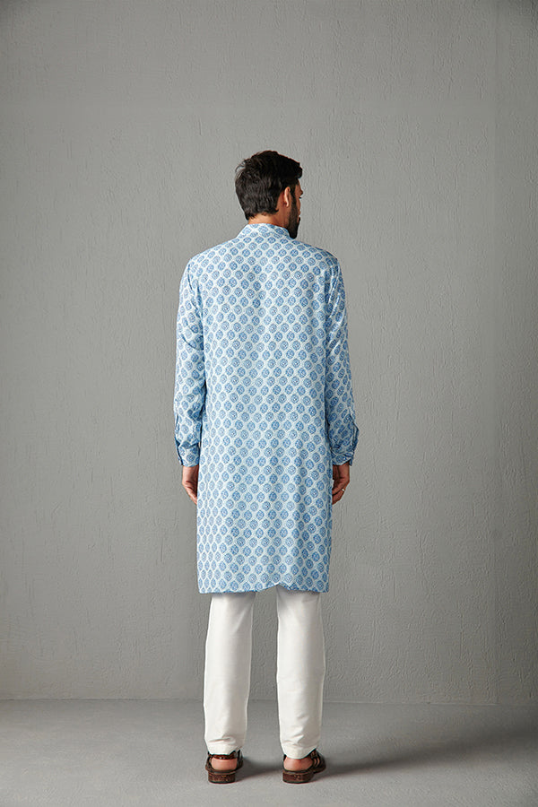 KURTA-AQUA BLUE WITH IVORY TROUSER