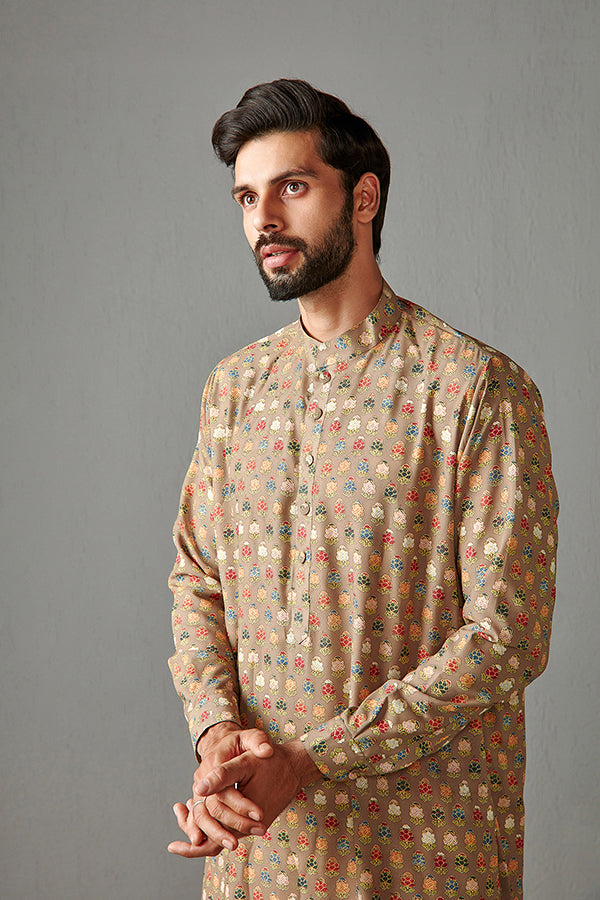 GOLD-CREPE PRINT KURTA