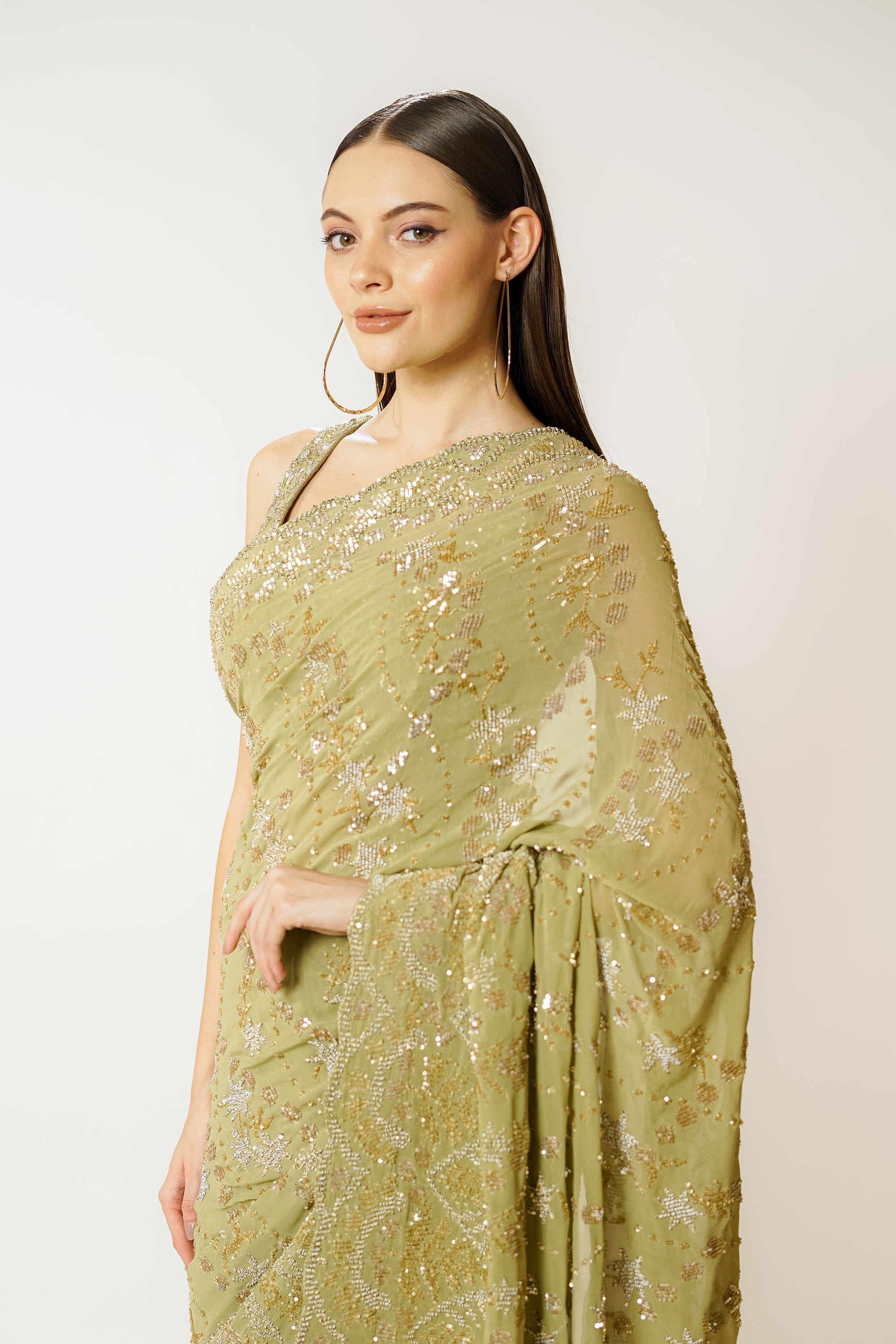 Zaynab olive green sari set