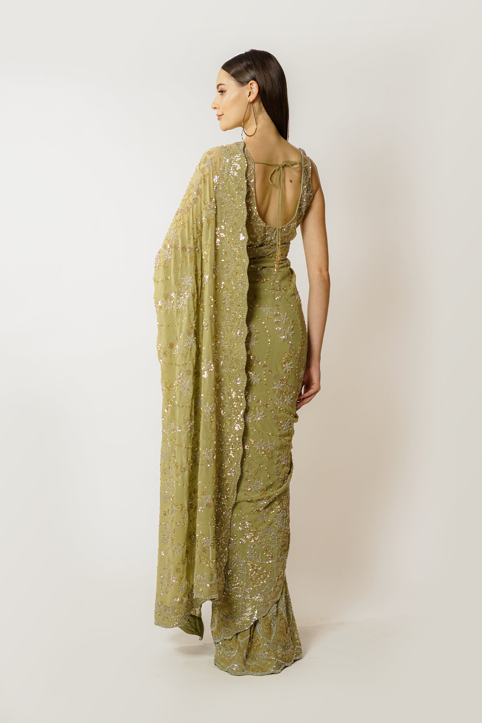 Zaynab olive green sari set