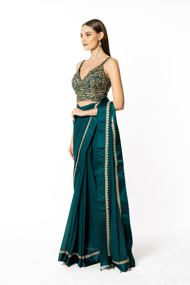 ZAINAB PEACOCK GREEN SARI SET