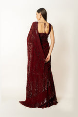 Adha ox blood lehenga sari set