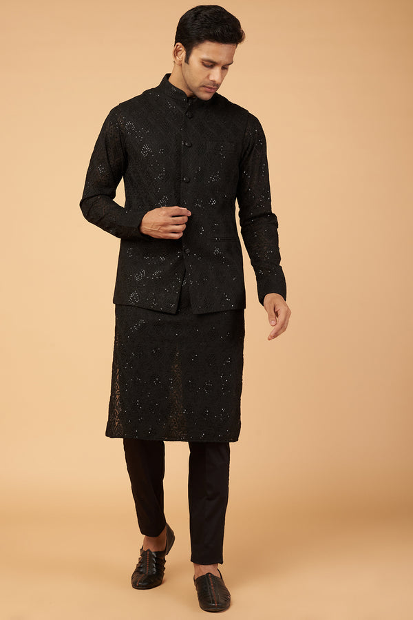 Black Kurta Bundi for Men