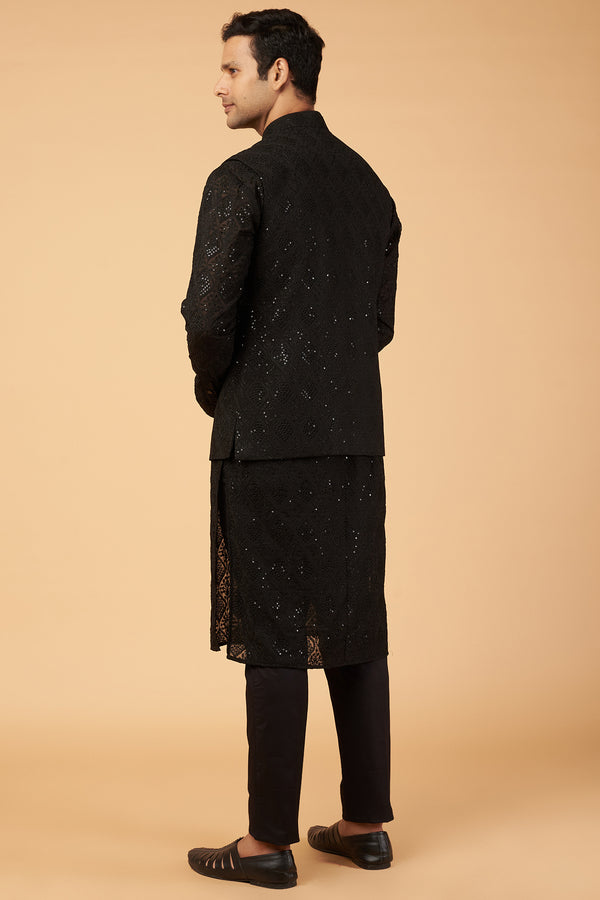 Black Kurta Bundi for Men