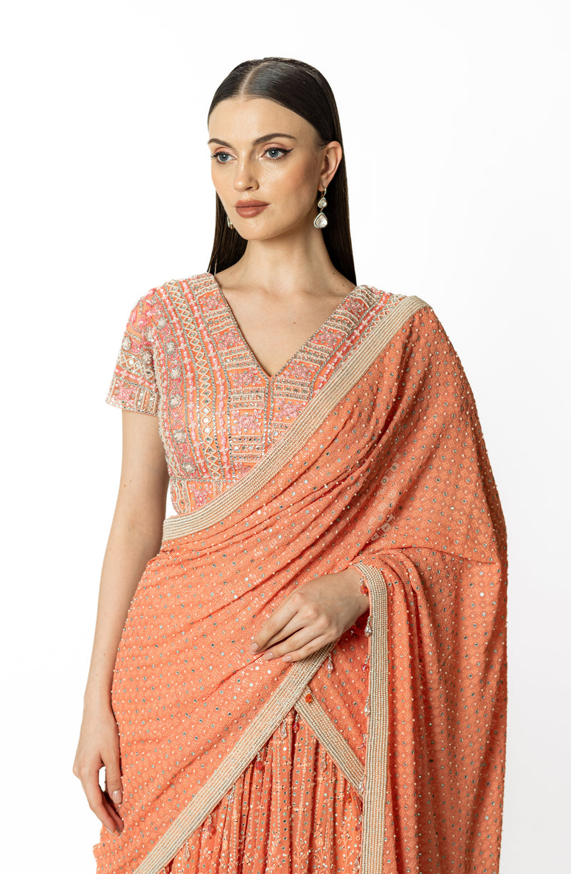 NADIA PEACH LEHENGA SET
