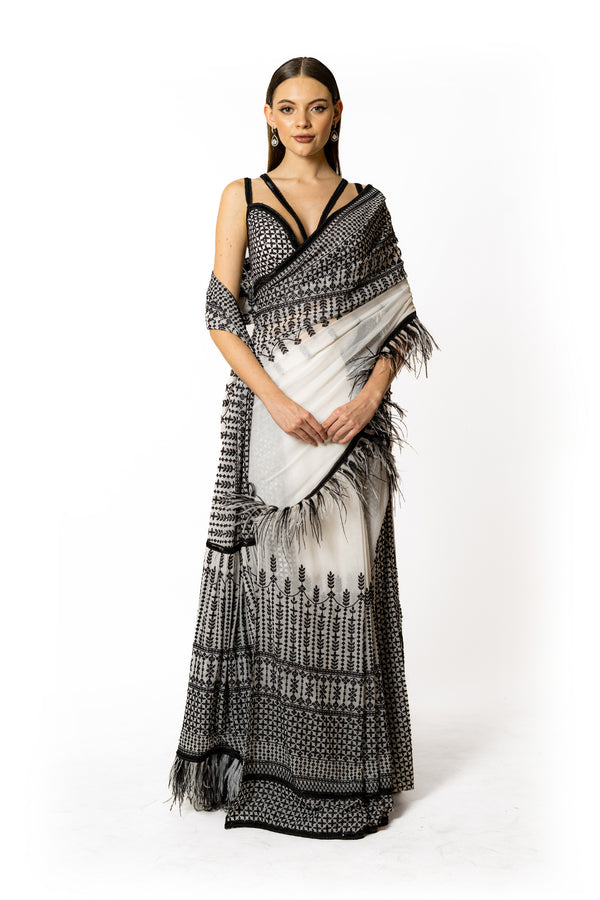 SAIRAA IVORY STITCHED SARI SET