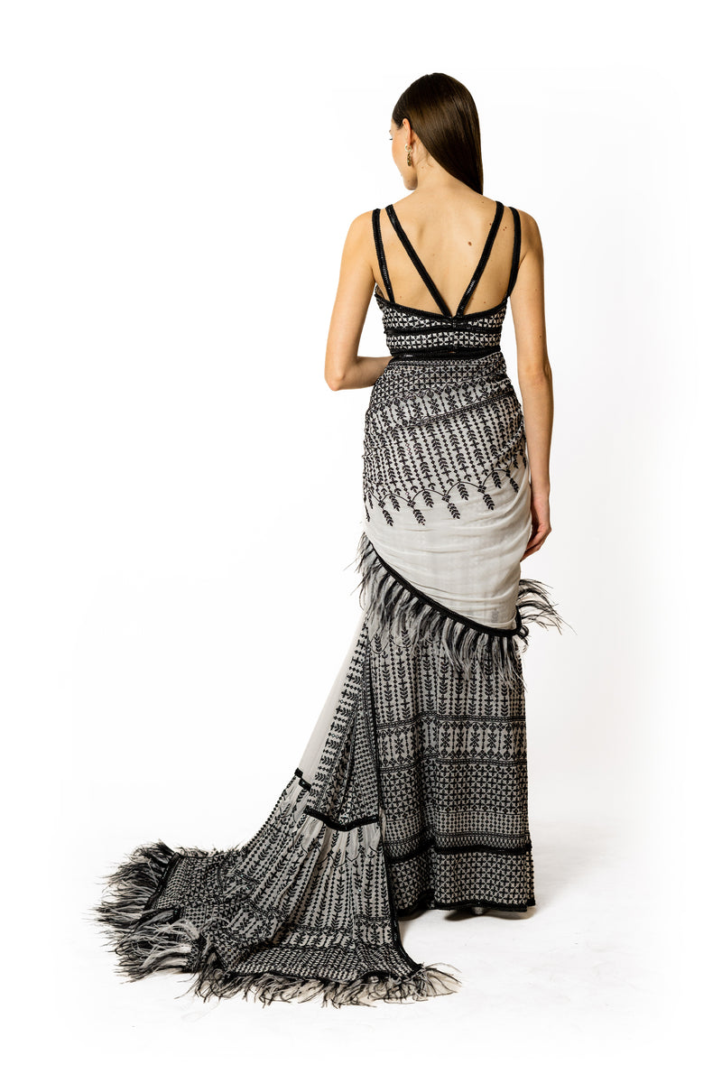 SAIRAA IVORY STITCHED SARI SET