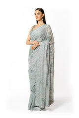 ZAYNAAB SILVER GREY SARI SET