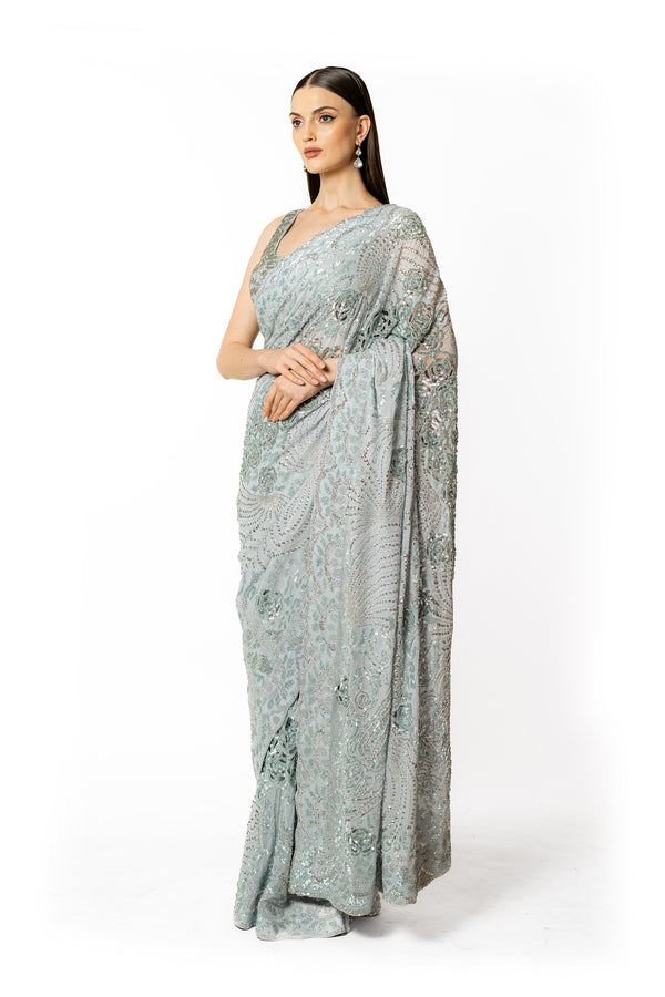 ZAYNAAB SILVER GREY SARI SET