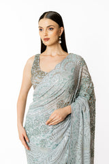 ZAYNAAB SILVER GREY SARI SET