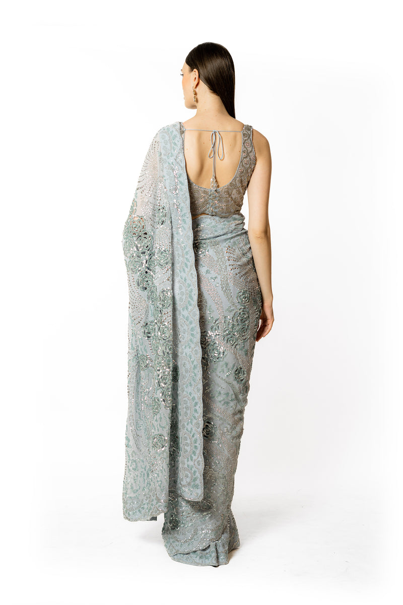 ZAYNAAB SILVER GREY SARI SET