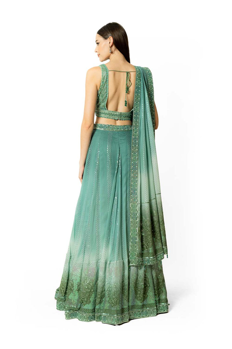 SHADED PEACOCK AND AQUA NADIA LEHENGA SET