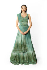 SHADED PEACOCK AND AQUA NADIA LEHENGA SET