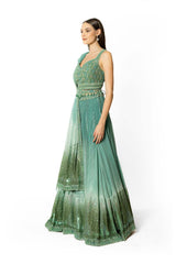 SHADED PEACOCK AND AQUA NADIA LEHENGA SET