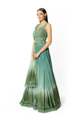 SHADED PEACOCK AND AQUA NADIA LEHENGA SET