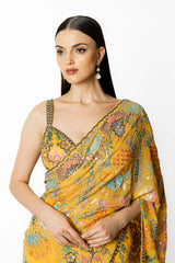 YELLOW MULTI SEQUIN WORK RIKKY LEHENGA SARI SET