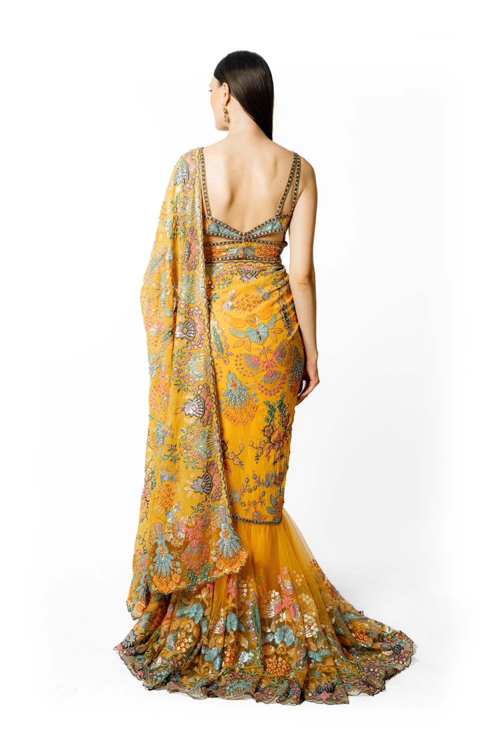 YELLOW MULTI SEQUIN WORK RIKKY LEHENGA SARI SET