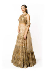 GOLD  NET WITH GOLD NADIA LEHENGA SET