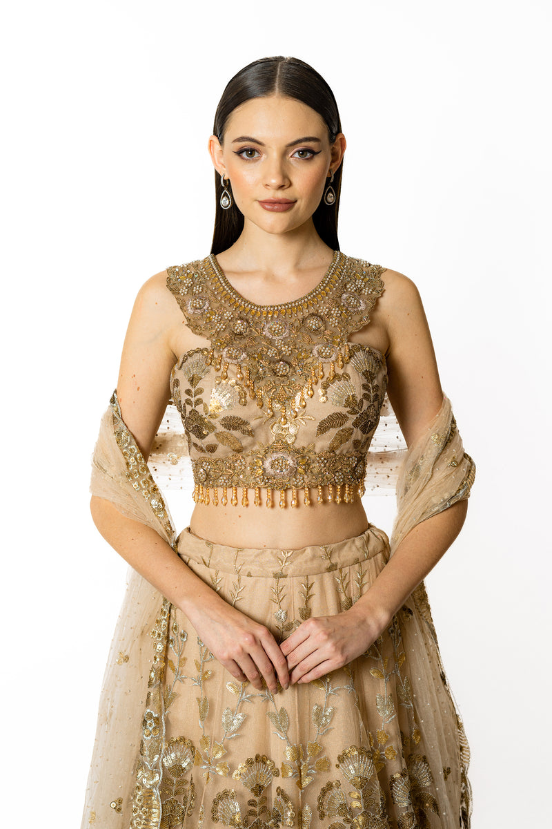 NADIA GOLD LEHENGA SET