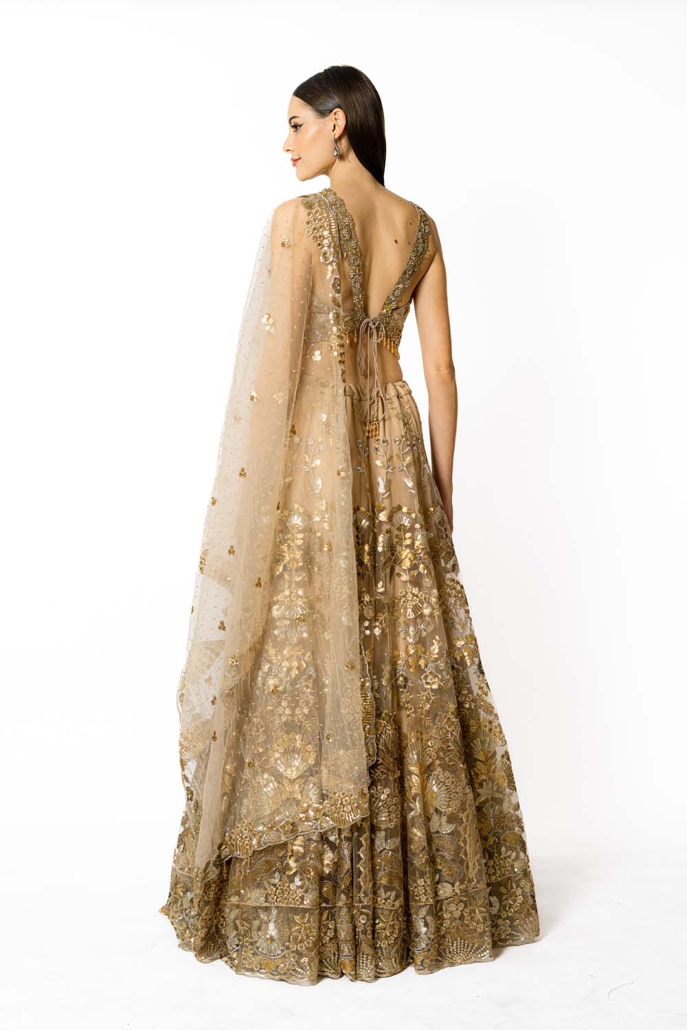 GOLD  NET WITH GOLD NADIA LEHENGA SET