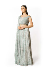 IVORY/ SILVER  GORGETTE NADIA LEHENGA SET