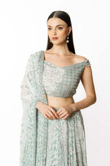 IVORY/ SILVER  GORGETTE NADIA LEHENGA SET