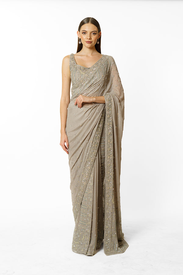 ZAYNAB GREY SARI SET