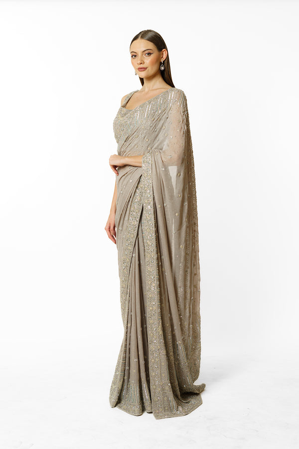 ZAYNAB GREY SARI SET