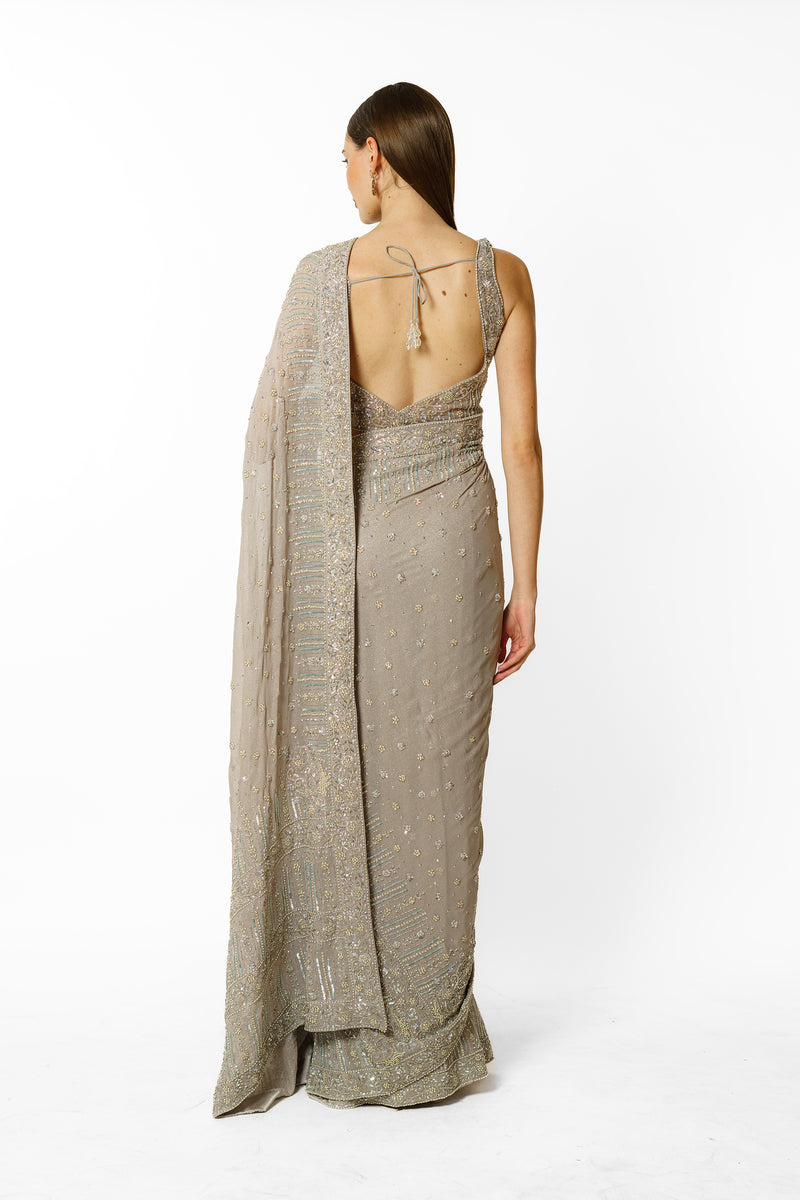 ZAYNAB GREY SARI SET