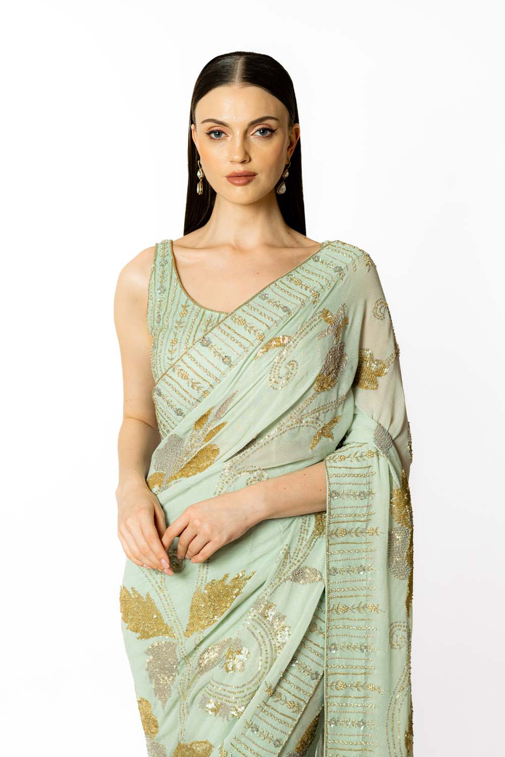 AQUA SHADED IVORY ZAYNAB SARI SET