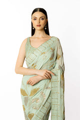 AQUA SHADED IVORY ZAYNAB SARI SET