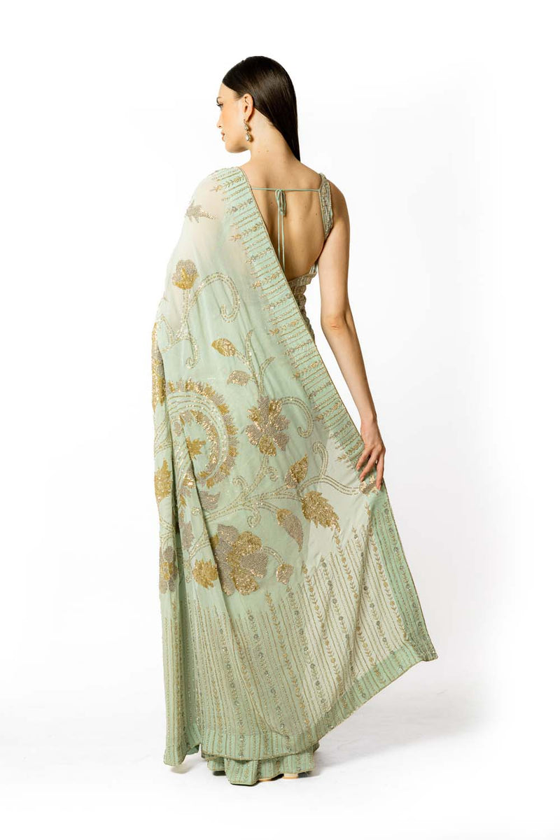 AQUA SHADED IVORY ZAYNAB SARI SET