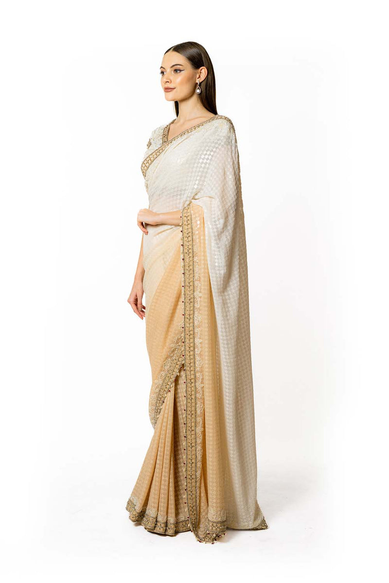 SHADED IVORY ZAYNAB SARI SET