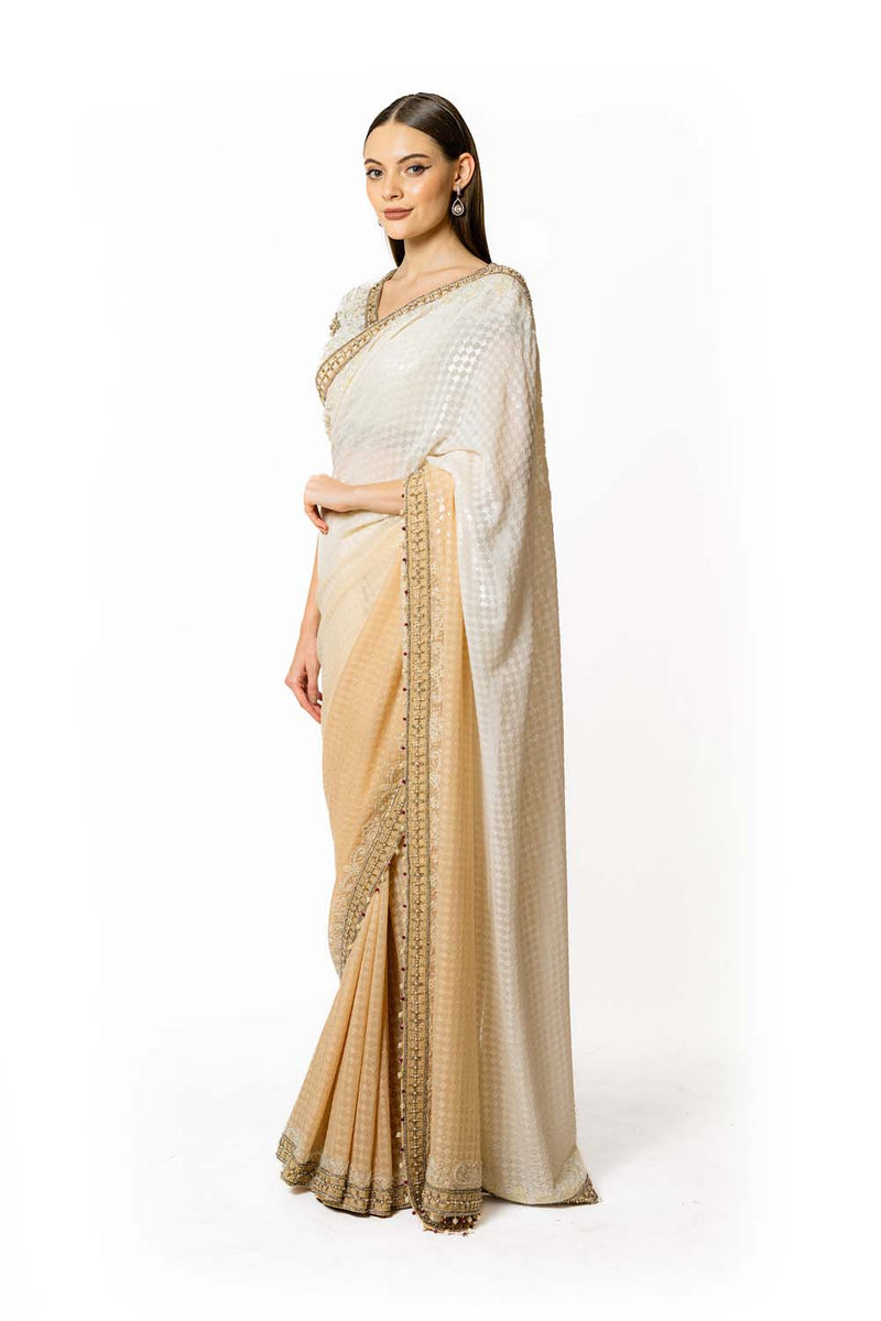 SHADED IVORY ZAYNAB SARI SET