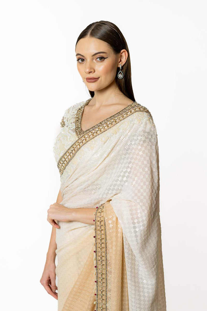 SHADED IVORY ZAYNAB SARI SET