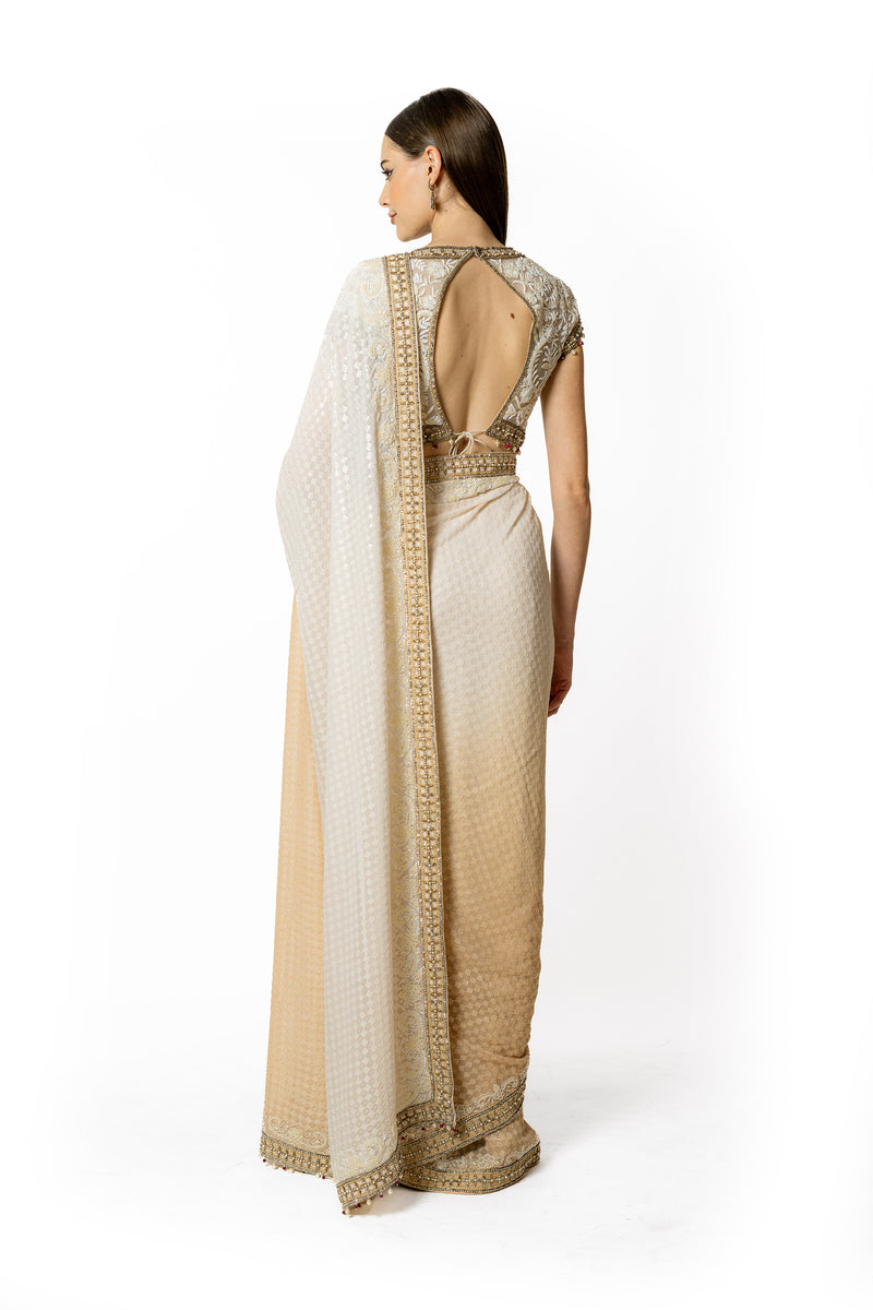 ZAYNAB SHADED IVORY AND BEIGE SARI SET