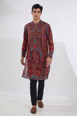BLACK SEQUINS JAAL SHERWANI WITH MULTI RESHAM JAAL KURTA AND PANTS