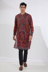 BLACK FULL RESHAM JAAL SHERWANI WITH MULTI RESHAM JAAL KURTA AND PANTS