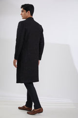 BLACK FULL RESHAM JAAL SHERWANI WITH MULTI RESHAM JAAL KURTA AND PANTS