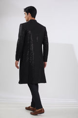 BLACK FULL JAAL SHERWANI WITH MULTI RESHAM JAAL KURTA AND PANTS