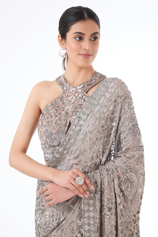 Zaynab grey sari set