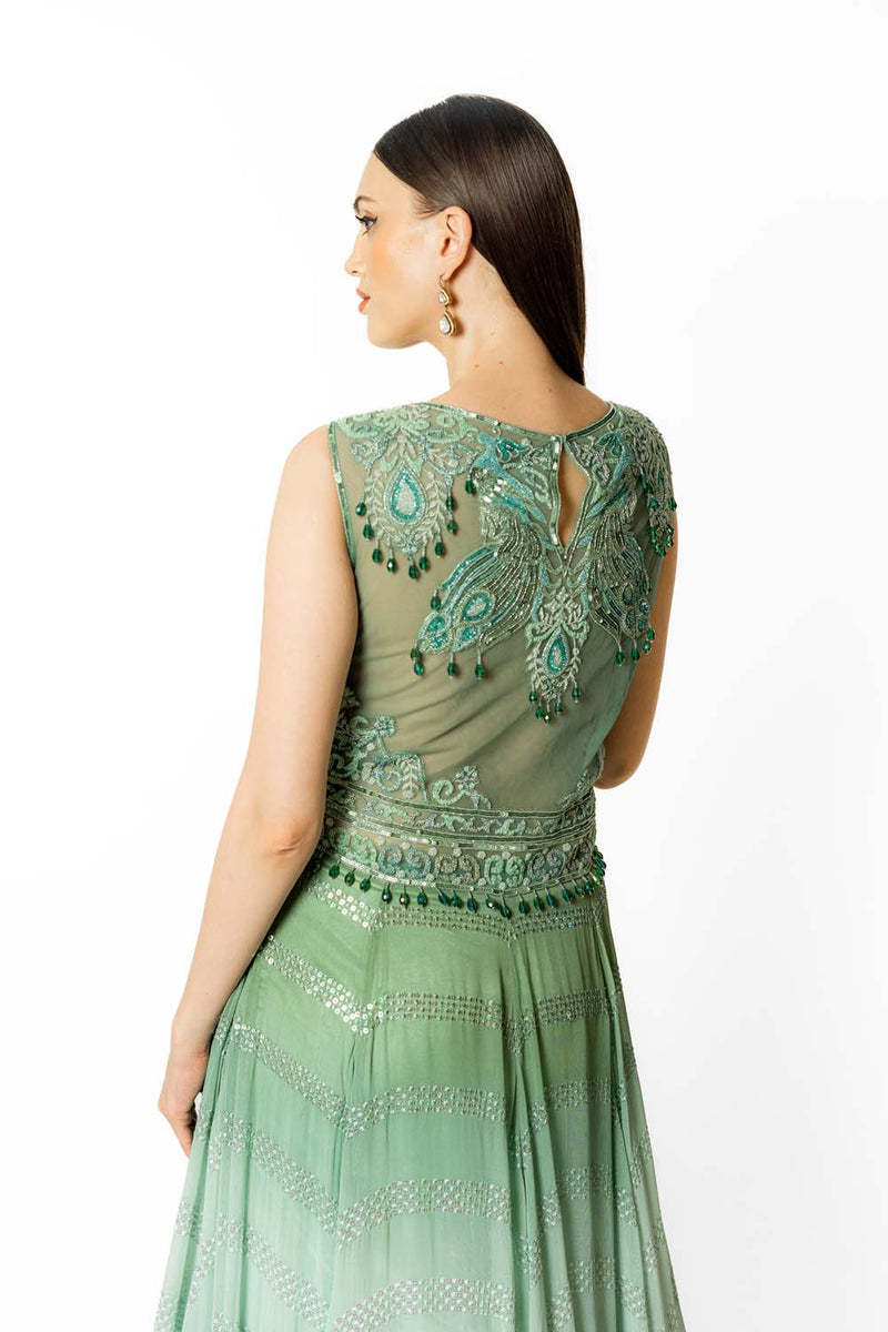 SHADED PEACOCK AND AQUA  ANARKALI SET