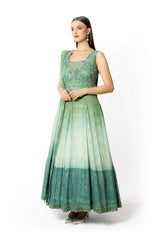 SHADED PEACOCK AND AQUA  ANARKALI SET