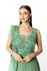SHADED PEACOCK AND AQUA  ANARKALI SET