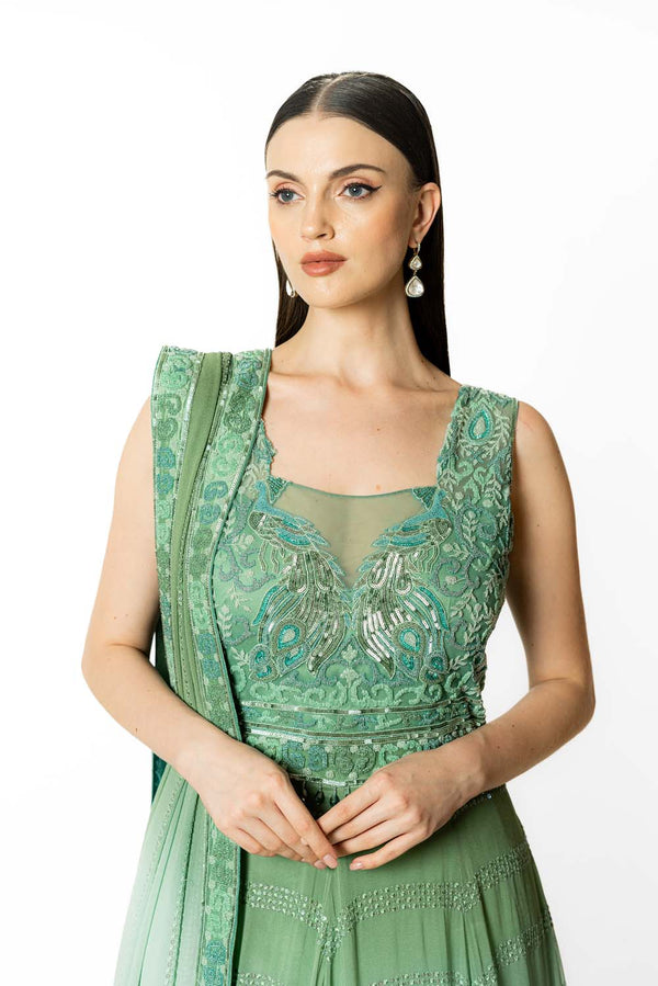 SHADED PEACOCK AND AQUA  ANARKALI SET