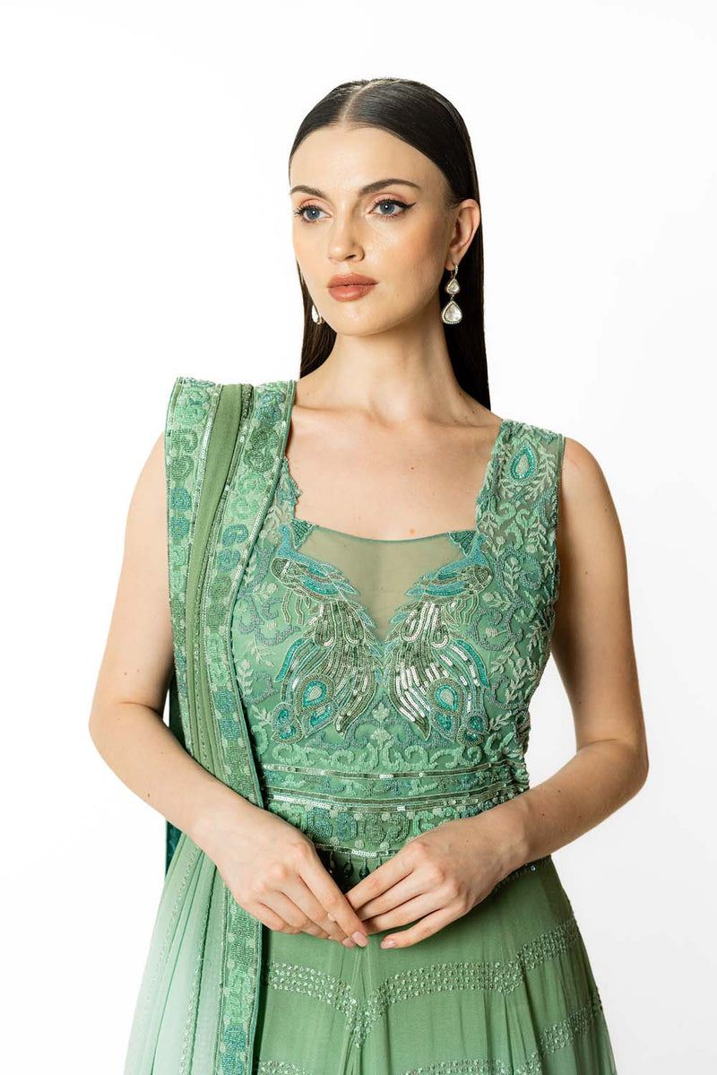 SHADED PEACOCK AND AQUA  ANARKALI SET