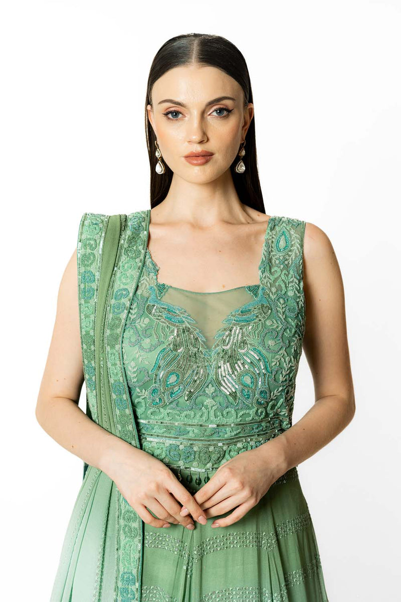 SHADED PEACOCK AND AQUA  ANARKALI SET