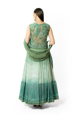 SHADED PEACOCK AND AQUA  ANARKALI SET