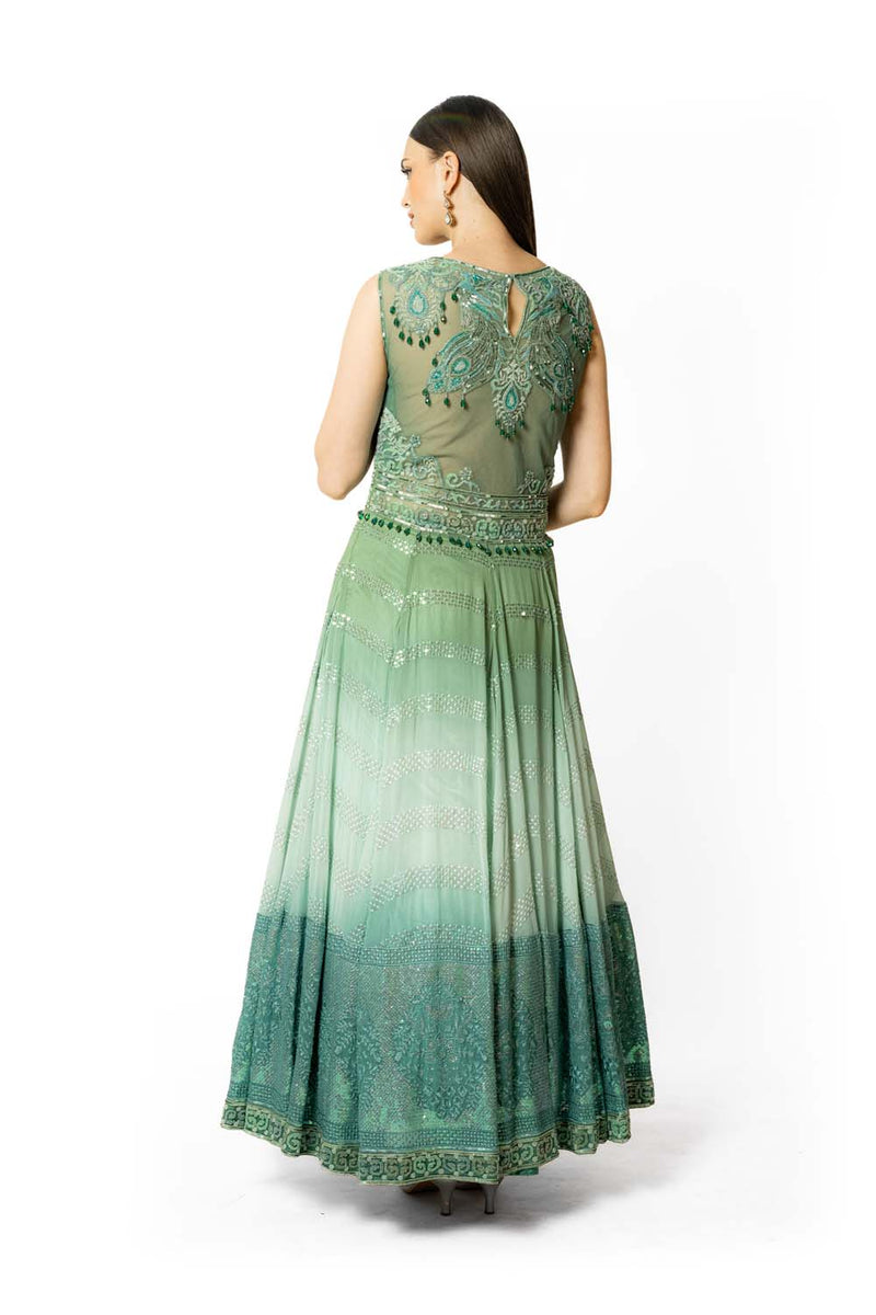 SHADED PEACOCK AND AQUA  ANARKALI SET