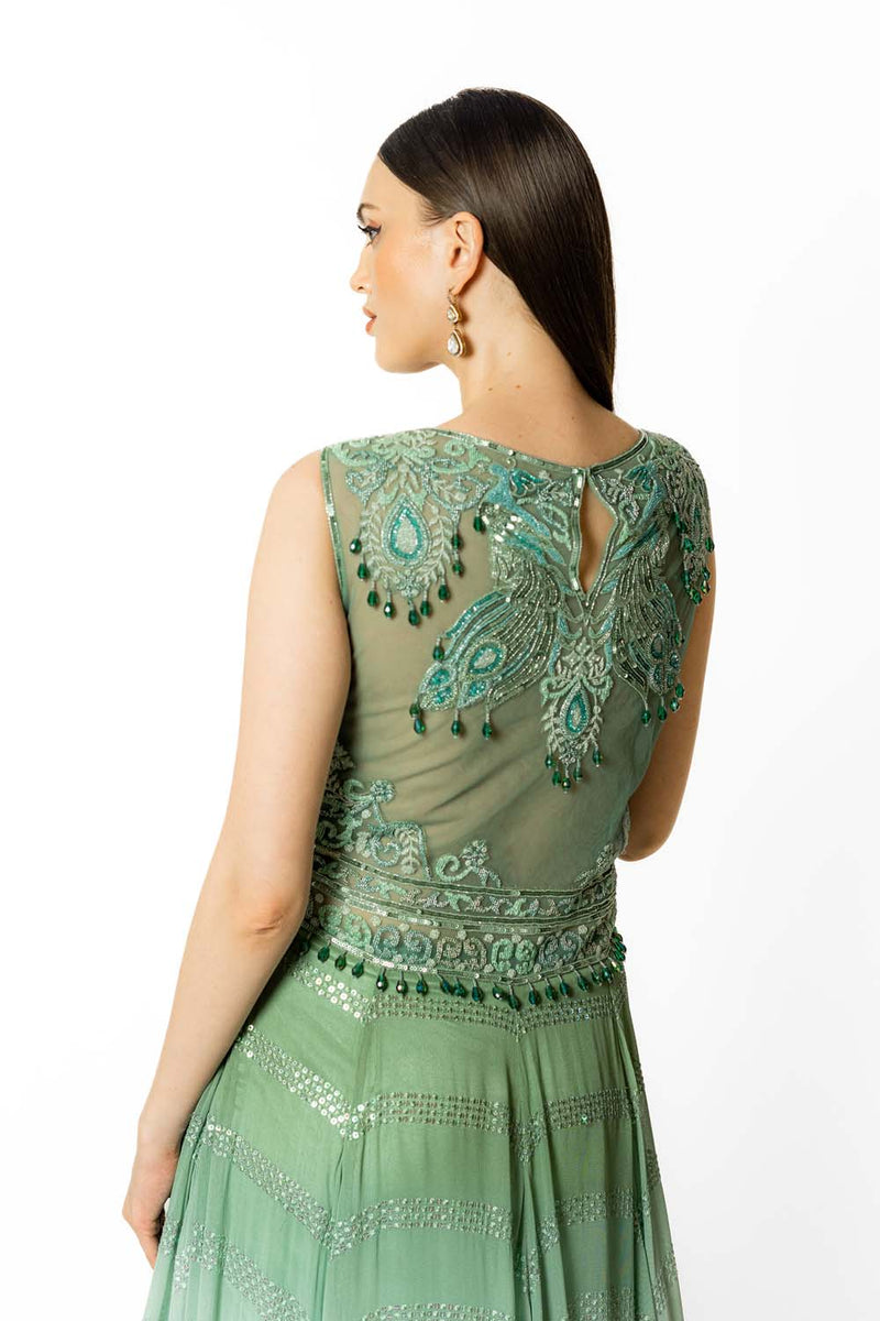 SHADED PEACOCK AND AQUA  ANARKALI SET